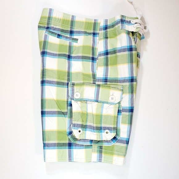 Abercrombie Fitch 28in Mens Small Plaid Board Shorts Swim Trunks Cargo Beachwear - Picture 11 of 12